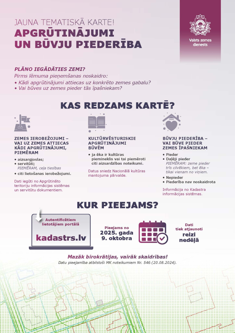 Infografika par tematisko karti “Apgrūtinājumi un būvju piederība”