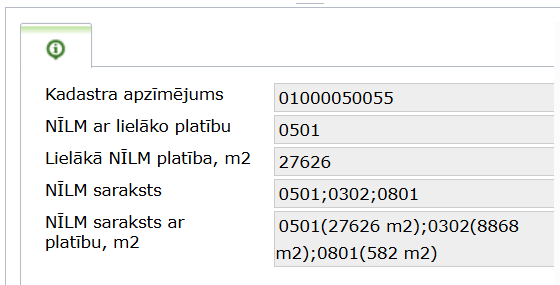 Nekustamā īpašuma lietošanas mērķu kartes rezultātu sadaļa