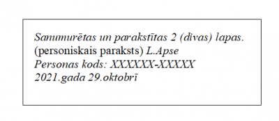 Sanumurētas un parakstītas 2 (divas) lapas. 